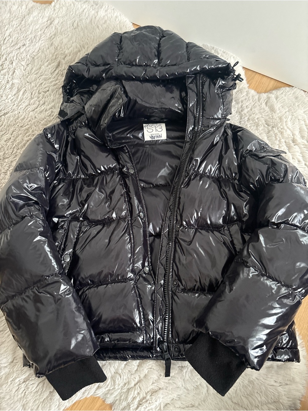 Shiny Black Hooded Puffer Jacket for Kids